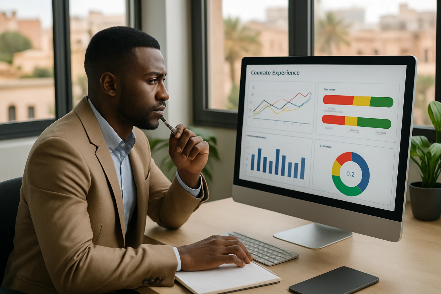 Editorial illustration showing a customer experience dashboard, feedback signals, and a team reviewing service priorities.